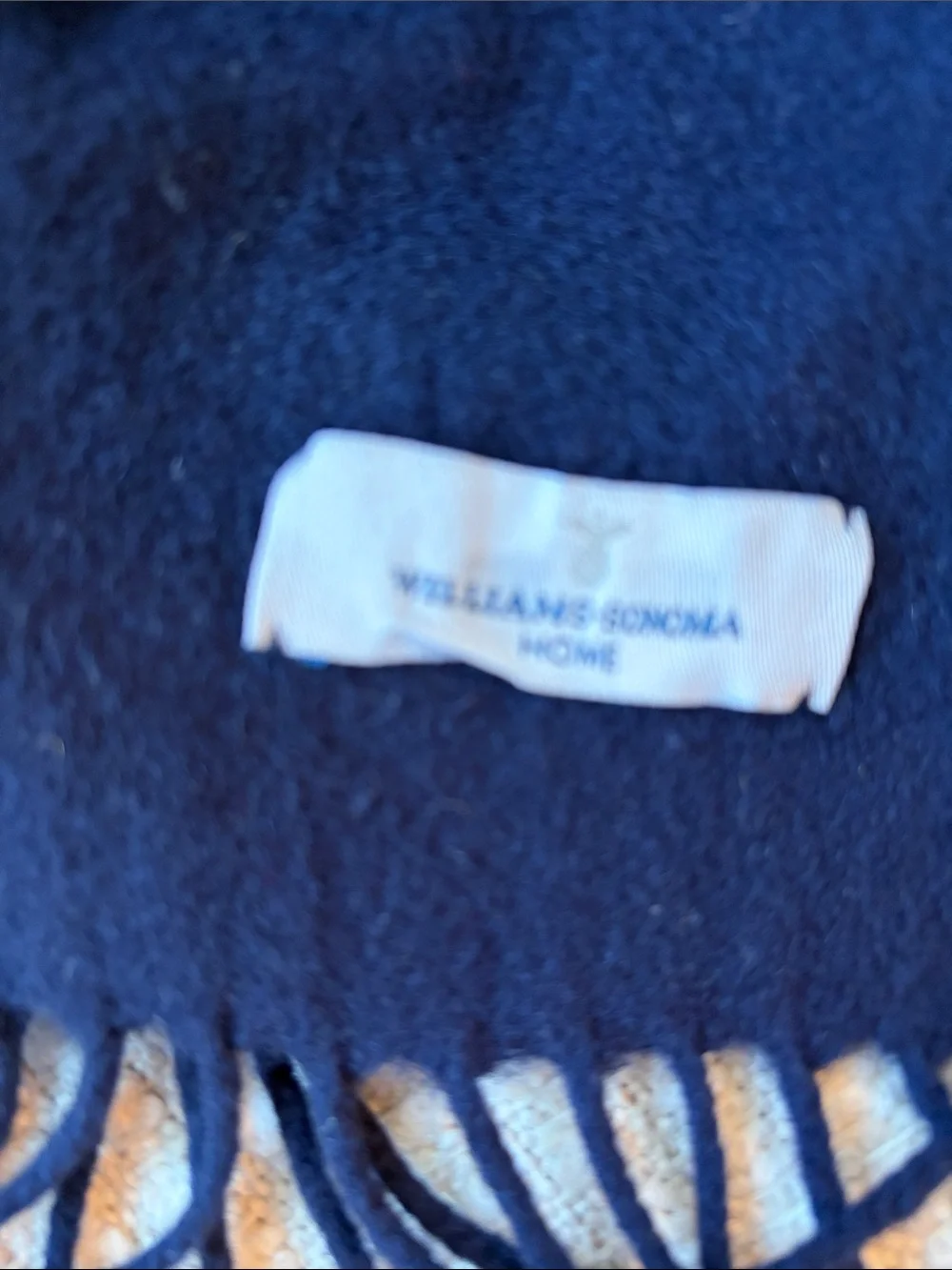 Williams Sonoma home Pure 100% cashmere Navy Fringe Throw Blanket